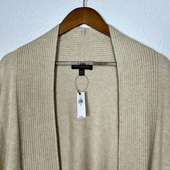 NWT Banana Republic Women's 2XL Ribbed Cream Beige Long Open Soft Cardigan - Picture 3 of 13